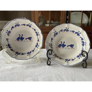 2 Vintage Korea Hankook China Blue Geese 7” Cereal/Soup Bowls
